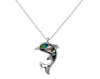 Wave Pendant comes with a FREE chain Silver Dolphin Pendant With Wave Abalone Shell Pendant