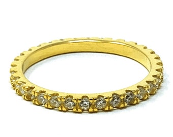 Gold CZ Stackable Eternity Rings Bands Midi Sterling Silver Full Matching Wedding Promise Engagement