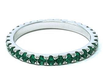 Emerald CZ Stackable Eternity Rings Bands Midi Sterling Silver Full Matching Wedding For Women