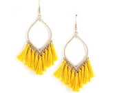 Yellow Thread Tassel Dangle Earrings, Yellow Fringe Drop Earrings Bohemian Tribal Statement Earrings Boho Trendy Gift For Her Tassel Jewelry