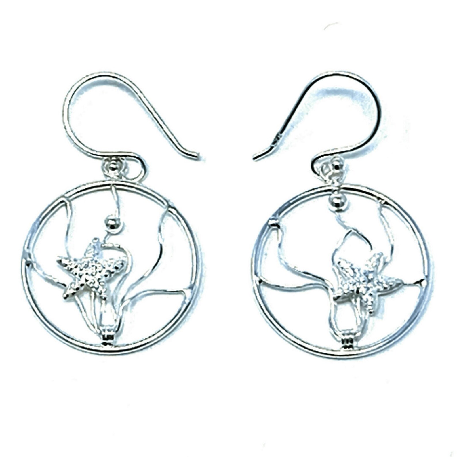 Sterling Silver Starfish Earrings, Dangle Cute Fun Beach Ocean Wave ...