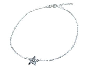 Starfish Silver Anklet Bracelet, Waterproof Beach Body Jewelry For Women, Sterling Dainty Chain Foot Jewelry