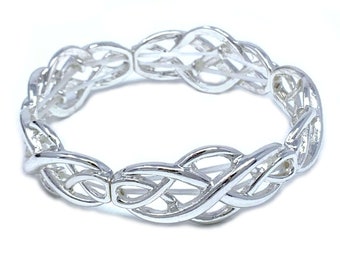 Silver Celtic Jewelry Stretch Bracelet, Adjustable Good Luck Protection Irish Scottish Spiritual Minimalist Women's Fashion