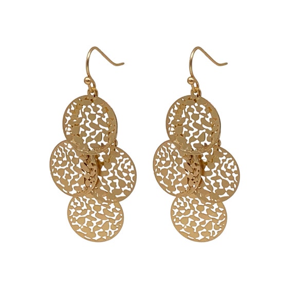 Boho Chic Gold Circle Filigree Chandelier Earrings | Statement Earrings for Women | Unique & Elegant Jewelry | Chic Everyday Fashion Gifts