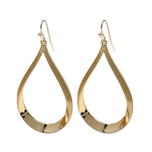May include: A pair of gold teardrop shaped earrings with a twisted design.
