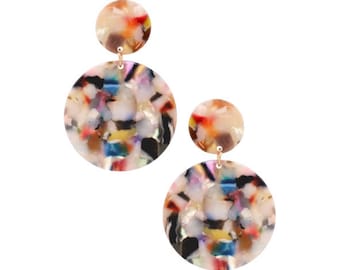 Colorful Circle Resin Stud Drop Earrings, Cool Simple Tortoise Shell Acrylic Acetate Minimalist Statement Jewelry