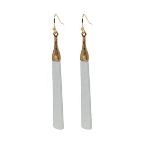 Long Hammered White & Gold Bar Earrings, White Dangle Earrings, Minimalist Earrings, Everyday Earrings, Simple Earrings, Rectangle Earrings