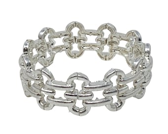 Silver Link Cuff Bracelet - Enhance Your Style with Elegant Classic Charm - Versatile Cuff Bracelet - Unique Accessory - Stretch Bracelet