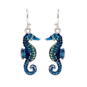 Teal Blue Seahorse Earrings - Dangle Drop Beach Wedding Bridal Jewelry - Cute Dangly Unique Earrings