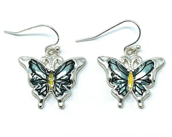 Silver Butterfly Dangle Earrings Charm Jewelry, Cute Fun Drop Nature Insect Statement Bohemian Boho Earrings