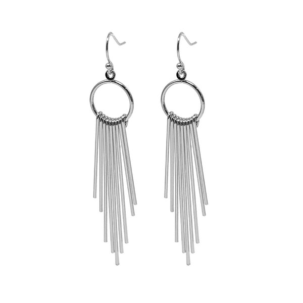 Silver Metal Fringe Tassel Earrings - Boho Chic Dangle Earrings, Statement Jewelry, Perfect Women's Gift for Her and Party Glamour