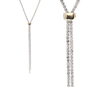 Gold Rhinestone Y Lariat Slider Wedding Bridal Necklace Jewelry For Women Adjustable Statement Prom Bling Crystal