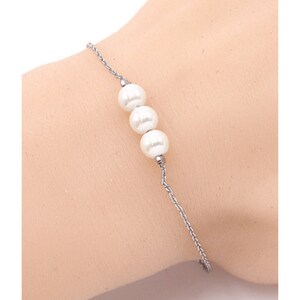 Silver Dainty Pearl Beaded Bracelet Wedding Bridesmaid Bridal Jewelry