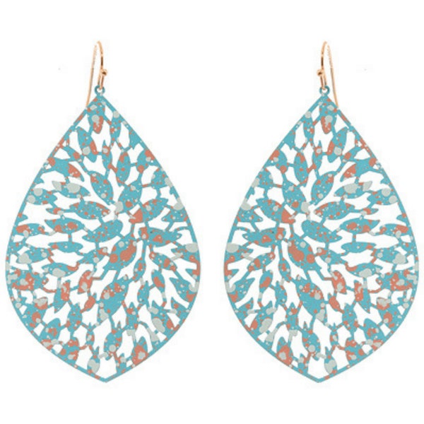 Long Thin Turquoise Teardrop Dangle Statement Earrings For Women Filigree Gold Bold Oversized Trendy Geometric Bohemian