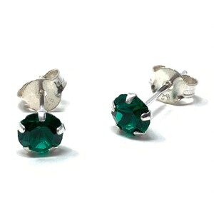 Emerald Green Cubic Zirconia Silver Stud Earrings, Post Gemstone Earrings, Sterling Simple Jewelry, Minimalist Earrings, Small Stone Earring