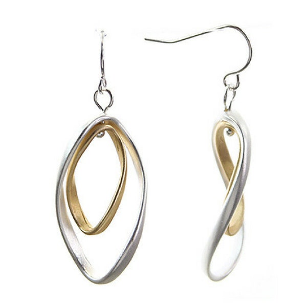 Matte Silver And Gold Teardrop Hoop Earrings, Curve Twist Hoop Earrings Women's Silver And Gold Dangle Drop Earrings Jewelry Gift For Her