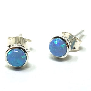 Blue Opal Earrings, Opal Stud Earrings, Sterling Silver Stud Earrings, October Birthstone Dainty Earrings Gift For Her Opal Jewelry