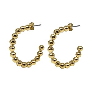 Minimalist Gold Beaded Ball Stud Earrings | Hypoallergenic Gold Hoops for Sensitive Ears | Everyday Wear Jewelry Gift for Her