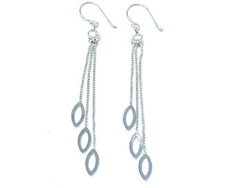 Silver Chain Link Dangle Teardrop Sterling Earrings Modern Fringe Statement