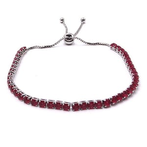 Ruby Red CZ Silver Tennis Slide Bracelet Simulated Diamond Delicate Bridal Dainty Cubic Zirconia Women&#39;s Jewelry Gift For Her