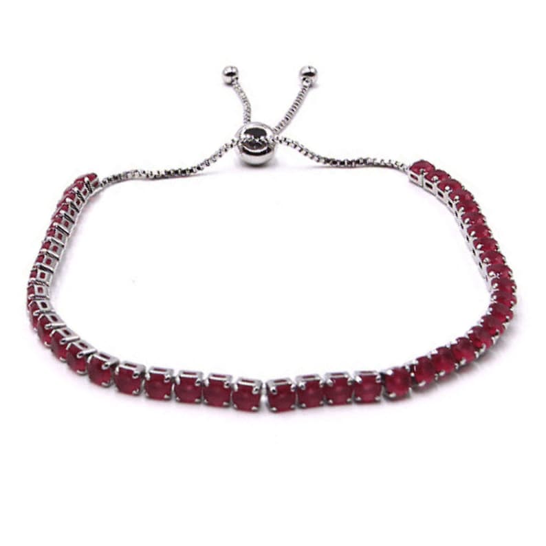 Ruby Red CZ Silver Tennis Slide Bracelet Simulated Diamond Delicate Bridal Dainty Cubic Zirconia Women/'s Jewelry Gift For Her