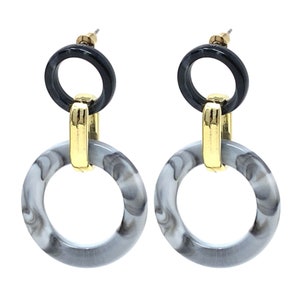 Black & White Resin Earrings, Dangle Circle Hoops Chain Link Earrings, Stud Statement Acrylic Earrings