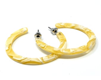 Yellow Resin Circle Hoop Earrings, Lucite Acrylic Trendy Jewelry Acetate Minimalist Simple Statement Earring Resin Hoops For Women Jewelry