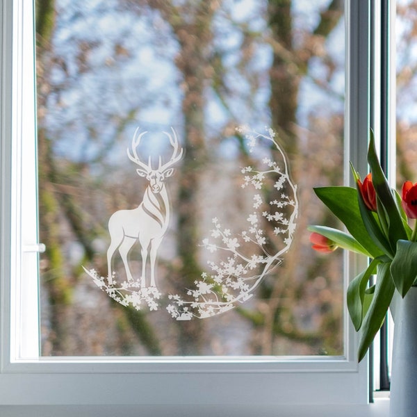 Fenstertattoo Hirsch in Kirschblüte Aufkleber