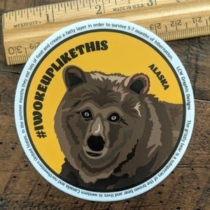 Alaska Bear Sticker - iwokeuplikethis Grizzly Bear Educational Vinyl Graphic Sticker