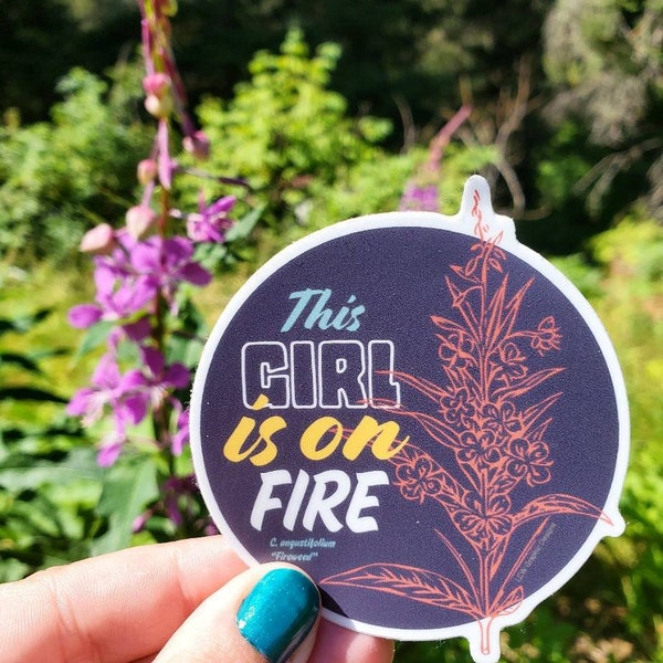 Alaska Fireweed Flower Sticker - Girl on Fire Vinyl Sticker, weather resistant graphic sticker for indoor or outdoor use