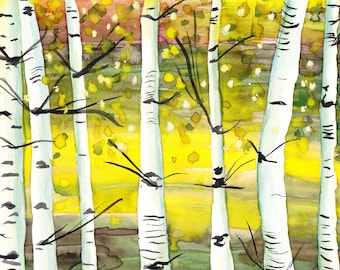 Birch Forest Watercolor Painting, Wall Art, PRINTABLE ART
