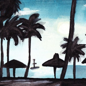 Beach Silhouette Watercolor Painting, Wall Art, PRINTABLE ART
