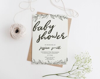 Rustic Leafy Baby Shower Invitation | Neutral Floral Invite (PDF)