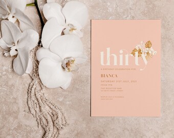 Pink Floral 30th Birthday Invitation: Boho Printable Invite Done for You Design (PDF & JPG)