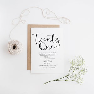 modern minimal diagonal stylish typography invite printable 18th 30th 40th 50th 60th pink BY343 DIGITAL 21st Birthday Party Invitation