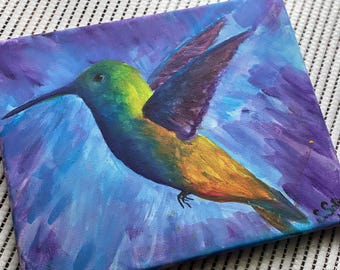 原画　ハチドリ　動物画　絵画　アクリル画　現代アート　細密画　手描き　一点物 原画 亀 動物画 絵画 アクリル画 現代アート 細密画 手描き 一点物