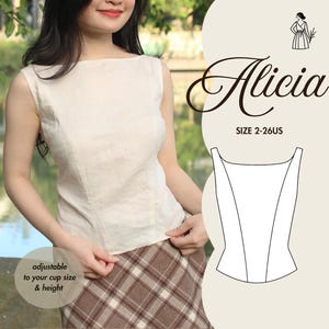 ALICIA | Linen Top Sewing Pattern: Open Back Sleeveless Boat Neck Blouse (PDF Pattern) US 2-26 Plus Size, Multiple Cup Options
