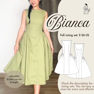 BIANCA | Drop Waist Hip Gather Boat Beck Dress Sewing Pattern | All Sizes US 2-26