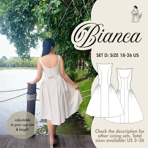 BIANCA / Patrón de vestido midi de verano, vestido con escote bajo en la espalda y fruncido en la cadera, de inspiración vintage / Tallas disponibles: D: EE. UU. 18-26