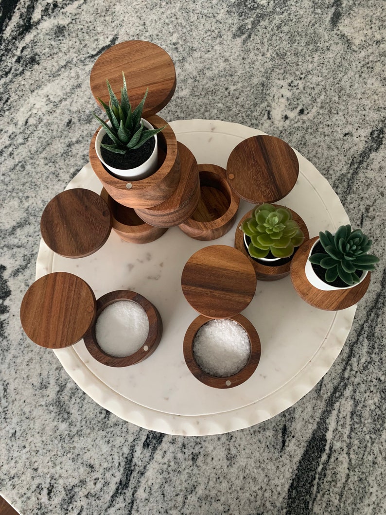 Acacia wood salt cellar personalized salt cellar custom