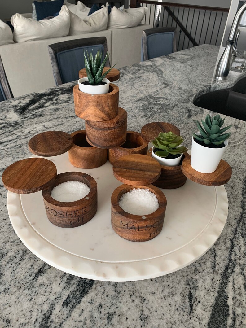 Acacia wood salt cellar personalized salt cellar custom