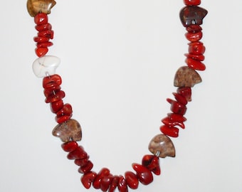 Bears Discover Fire: necklace featuring stone bears and and red coral