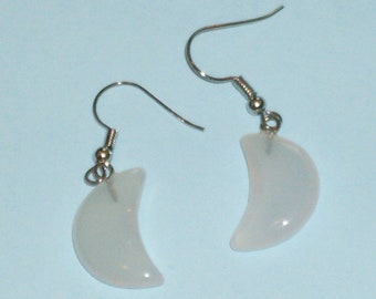 New Moon earrings: milky white agate crescent moons
