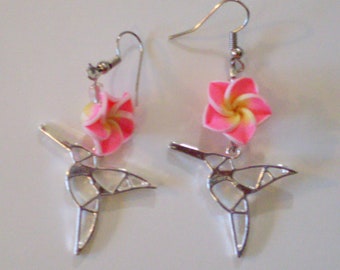 Hummingbird and Flower Earrings