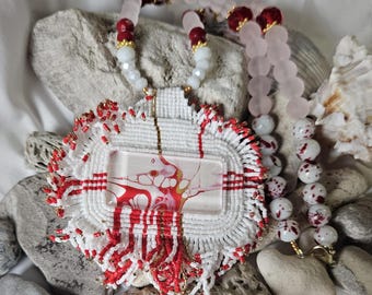 Hand painted and beaded necklace