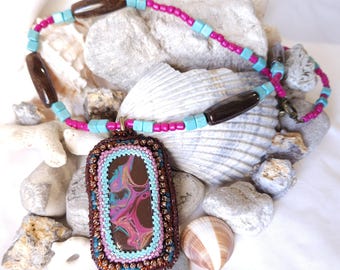Hand Painted and Beaded Necklace