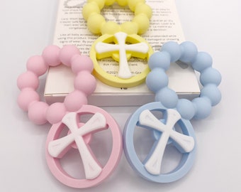 Cadeau de baptême / Chapelet de dentition / Anneau de dentition pour bébé / Anneau de dentition / Premier chapelet de bébé / Chapelet en silicone / Cadeau de baptême / Cadeau de Pâques pour bébé