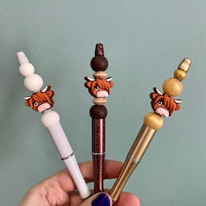 Highland Cow Pen / Scottish Highland Cow Pen / Silicone Beaded Pen / Hairy Coo Pen / Highland Cow Gift image 1