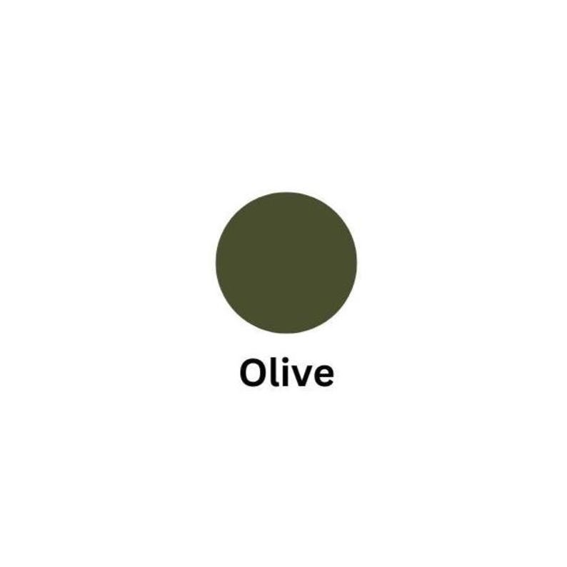 May include: A solid circle in a dark olive green color. The word "Olive" is written below the circle.