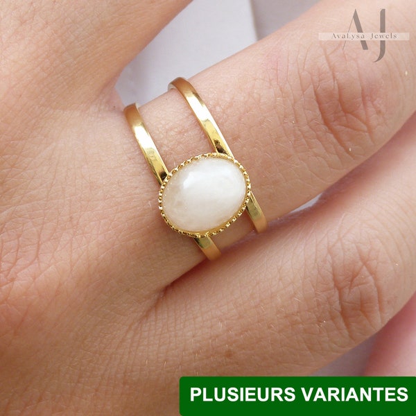 Bague moderne dorée • pierre fine naturelle • Bague minimaliste • ajustable • femme • Saint Valentin • anniversaire • naissance • cadeau